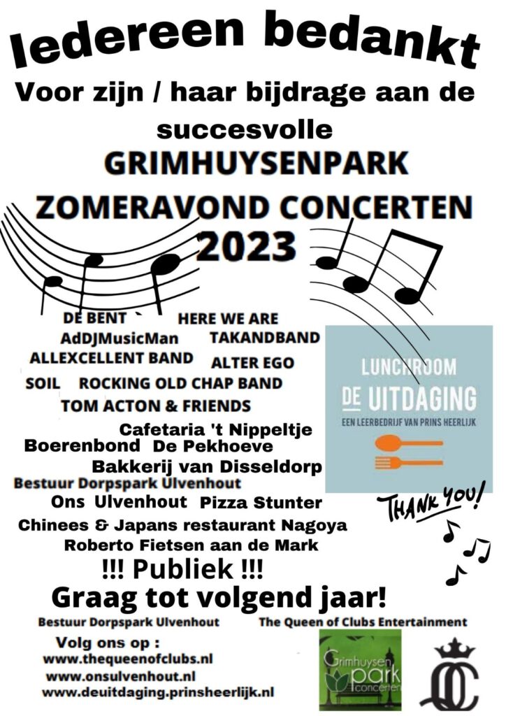 IEDEREEN BEDANKT Poster 2023 Grimhuysenpark zomeravond concerten